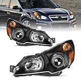 Nilight Headlight Assembly Compatible with 2010 2011 2012 2013 2014 Subaru Legacy/Outback Black Housing Amber Reflector Clear Lens Headlights Replacement Driver and Passenger Side