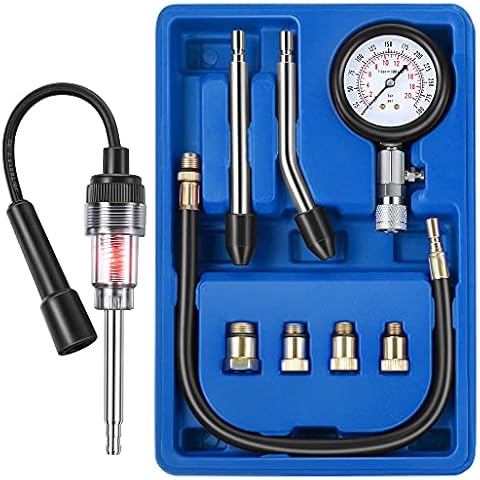 Fiada 9 Pieces Automotive Compression Tester Kit and Spark Plug Tester, Universal Car and Motorcycle Engine Testing Tools for Cylinder Pressure Gauge (Black) Cover