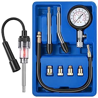 9 Pcs Automotive Compression Tester Kit and Spark Plug Tester, Blue
