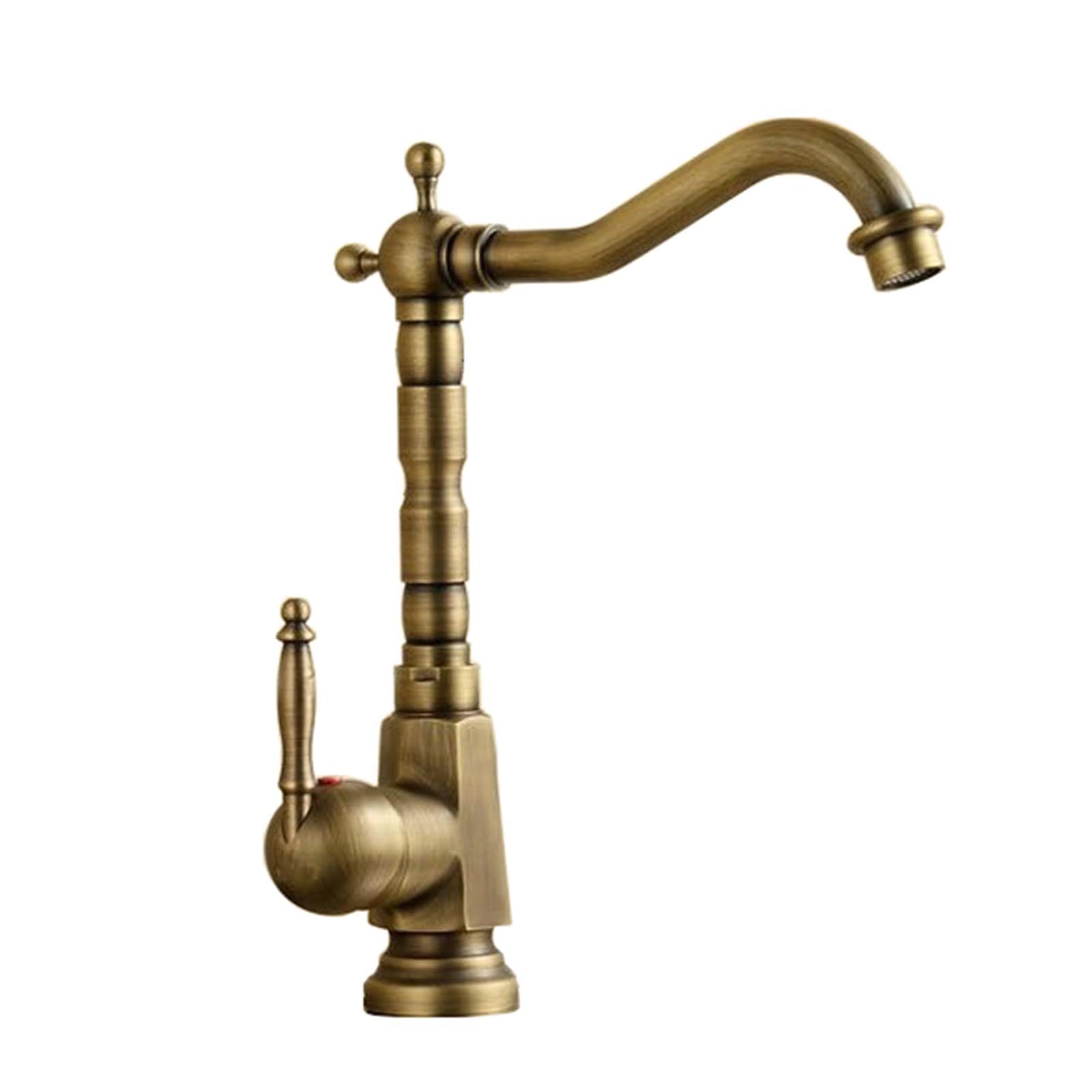 Brass Kitchen Tap Mixer 1 Hole 360 Swivel Antique Sink Faucet Hot and Cold Single Handle