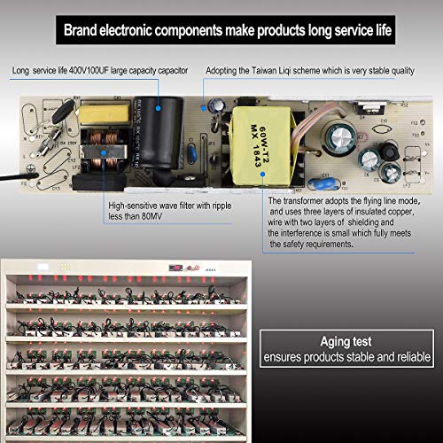 Image of LED Driver 60W 12V DC Low Voltage Output, Waterproof IP67 LED Power Supply,LED Transformer with 3-Prong Plug 3.3 Feet Cable for LED Light, Computer Project, Outdoor Light