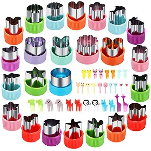Vegetable Cutter Shapes Set, 24pcs, Mini Cookie Cutters Set Fruit Cookie Pastry Stamps Mold with 30pcs Food Picks and Forks -for Kids Baking and Food Supplement Accessories Cover