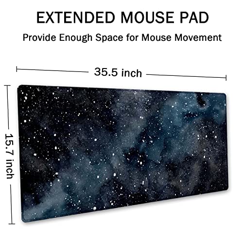 Image of SSOIU Extended Gaming Mouse Pad (35.5x15.7 in) Dark Starry Deep Space Desk Mat, Cute Galaxy Desk Pad
