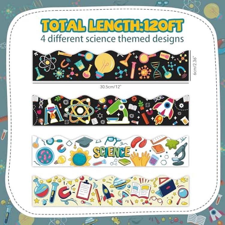 VABAMNA 120Ft Bulletin Board Decorations Science Bulletin Board Borders, Back to School Science Lab Border Trim for First Day of School Classroom Home Office Science Themed Party Door Wall Decor