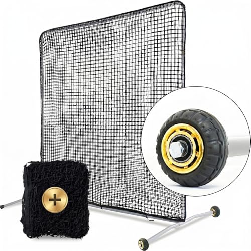 Kapler Baseball Pitching Screen Protective Net with Wheels to Portable Rolling Move, 7x7Ft Baseball Softball Protective Screen for Pitcher Safety Pitching Batting Training(Black).