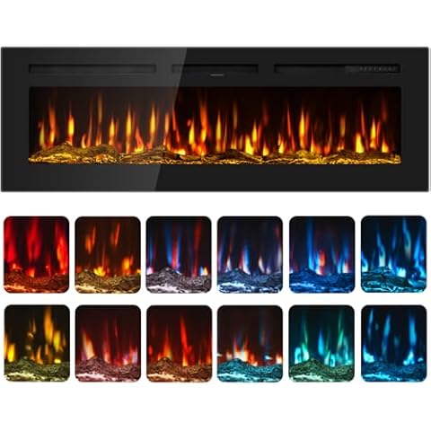 Urbansync 50 Inches Electric Fireplace Inserts, Recessed, Wall Mounted and Freestanding 750/1500W Slim Fireplace Heater with Remote Control, Adjustable Flame Color & Brightness Cover