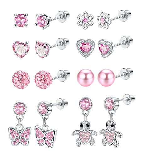 YADOCA 8 Paires Boucles d'Oreilles Hypoallergéniques pour Femmes Filles Enfant Acier Chirurgical CZ Coeur Perle Arc-en-ciel Boucles d'Oreilles Vissées Fleur Papillon Cartilage Boucles d'Oreilles Cover