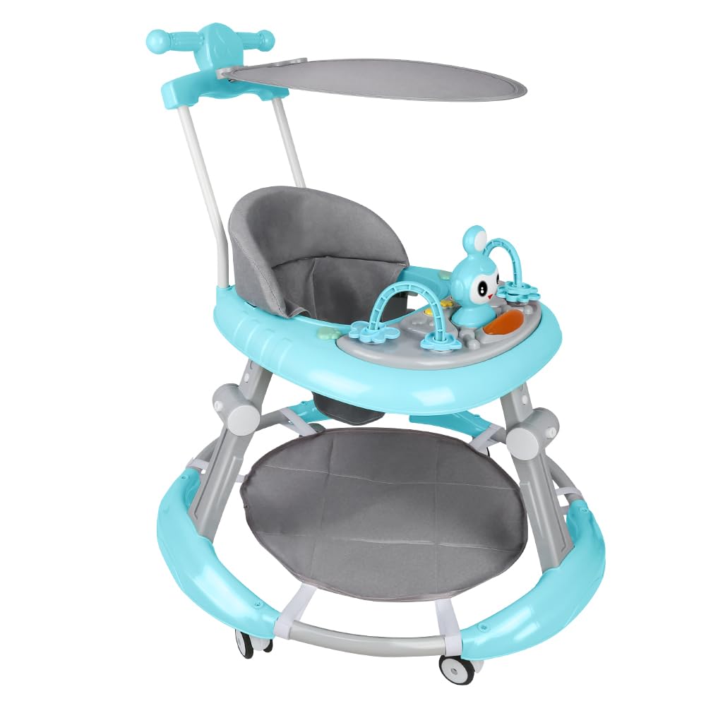 Trotteur Bébé Pliable pour Nourrisson de 6 à 18 Mois - Trotteur pour bébé avec Roues Silencieuses pour Enfant Garçons et Filles - Hauteur Réglable, Rangement Facile-70 * 70 * 91cm- Bleu