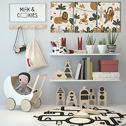 Hpniub Boho Jungle Nursery Wall Decor, Baby Animals Canvas Wall Art Print Set Of 4 Piece (8X10Inch,Framed) Safari Theme Shower Picture Gift For Classroom Or Kids Room Decor #TOP5