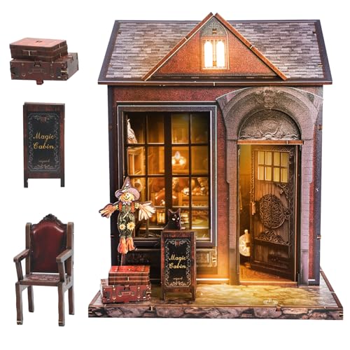 Joibabe Magic Cabin Miniature Dollhouse with LED Lights, Vintage Furniture