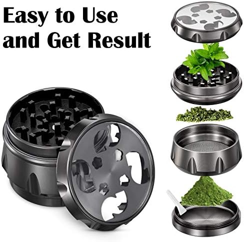 Grinder, Zpose 2.5" 4 in 1 Pieces Grinder, Spice Grinder Large, Zinc Alloy Grinder, Spice Dry Grinder, Premium Grinder with Magnetic Top, Cool Grinders for Spice & Tea (Black)