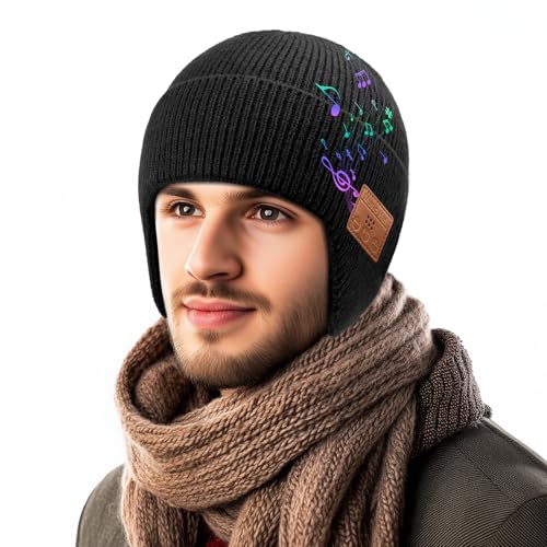 Wireless Beanie Hat with Bluetooth, Rechargeable Headphone Beanie Cap, Windproof Winter Knit Cap, Crystal Clear Hands-Free Calling, Immersive Music Playback, All-Day Comfort
