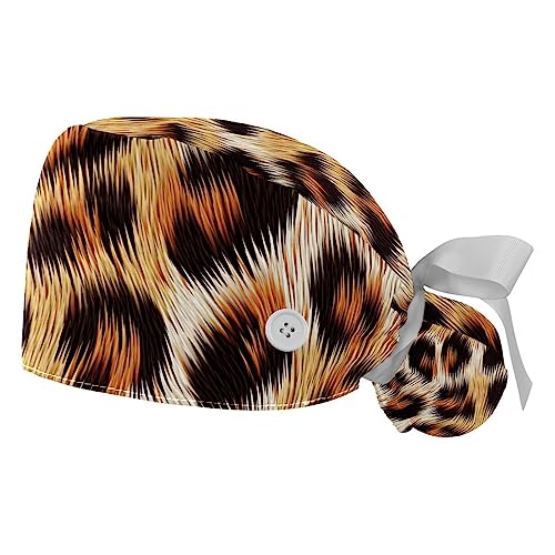 2 bonnets bouffants de travail réglables à motif léopard pour homme et femme