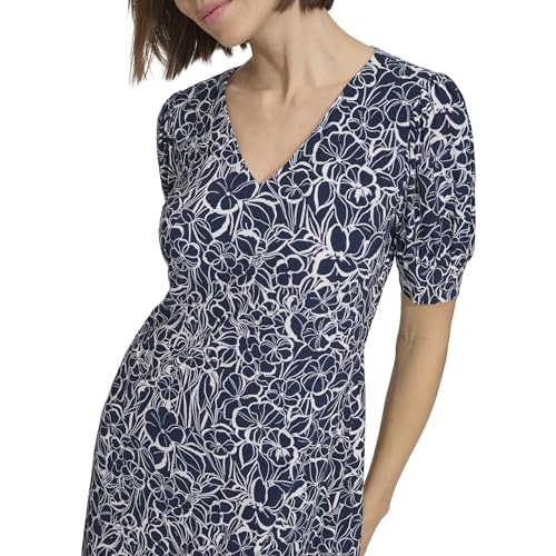 Image of Tommy Hilfiger Women's Short Puff Sleeve V-Neck Shift Mini Dress