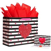 Bobobag 13" Large Gift Bag with handle & Red Tissue Paper and Greeting Card for Valentines Day Wedding Birthday Anniversary and so on.