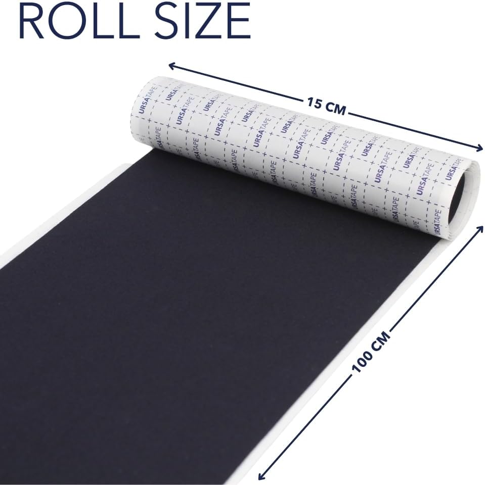 URSA Tape Rolls, Reusable & Hypoallergenic Stretchy Moleskin Rolls - Black | For Blister Prevention, Calluses, Anti Chafing, Multi-Purpose Heavy Duty Tape for Fabric, Skin, Shoes, Made in the UK