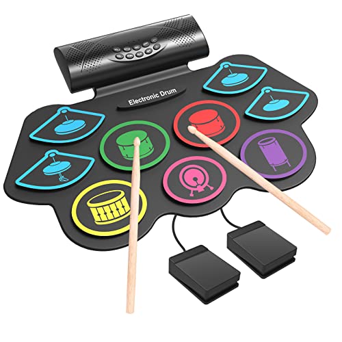 Momkhx Electronic Drum Set, Electric Drums For Kids, 9 Pads Roll Up Drum Set, With Build-In Stereo Speaker，Dual Built-In Speakers, Kids Christmasy Birthday Gift - Colorful #TOP24