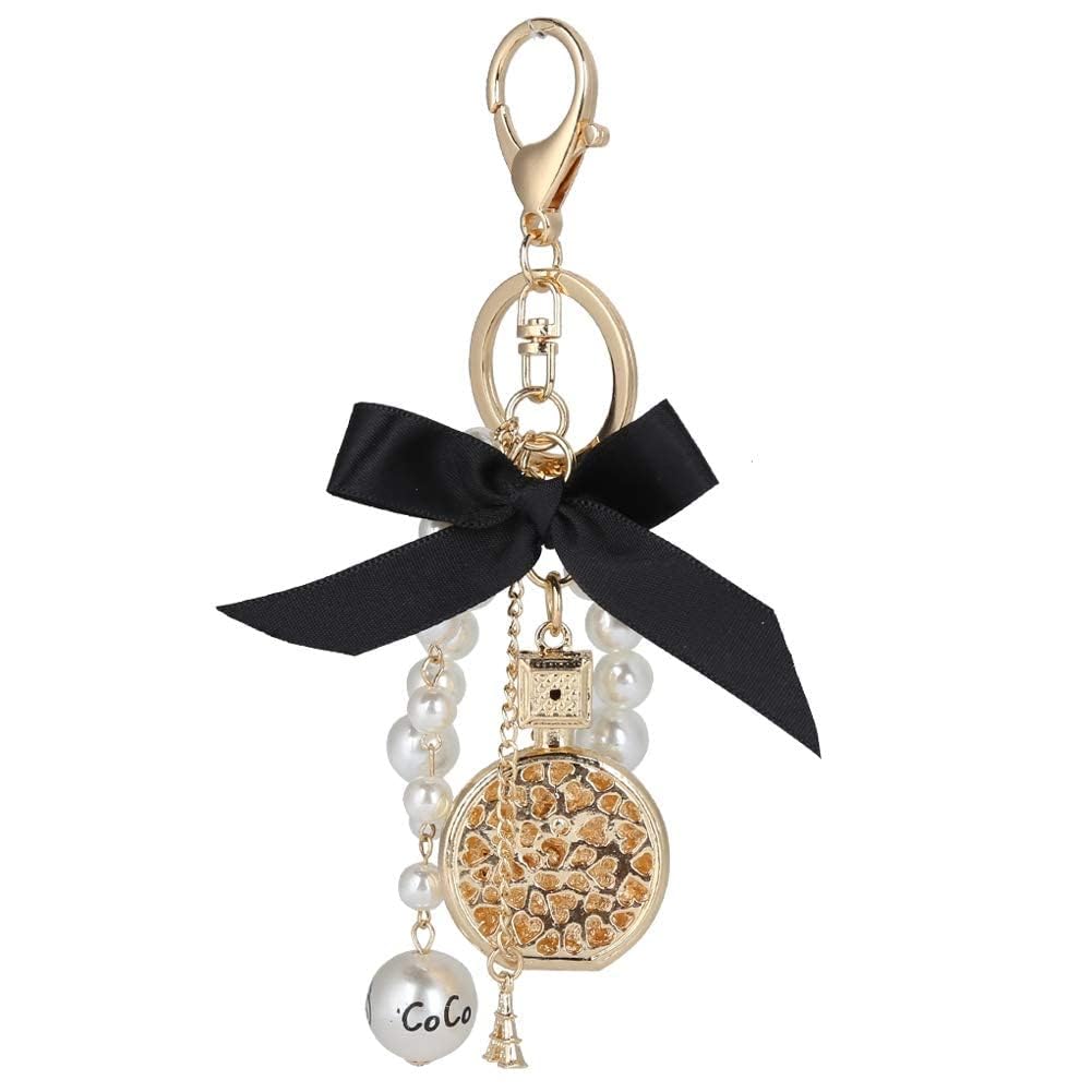 Keychain Fragrance Bottle Shape Alloy Bowknot Keychain Handmade Keychain Keychain Decoration for Girls