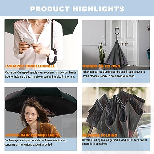 Image of MRTLLOA 40 /49 /56 Inch Oversize Windproof Inverted Reverse Upside Down Umbrella, Golf Size Rain Umbrella, Double Layer, C-Shaped Handle for Men, Women and Kids (Black-2 Pack, 49 Inch)