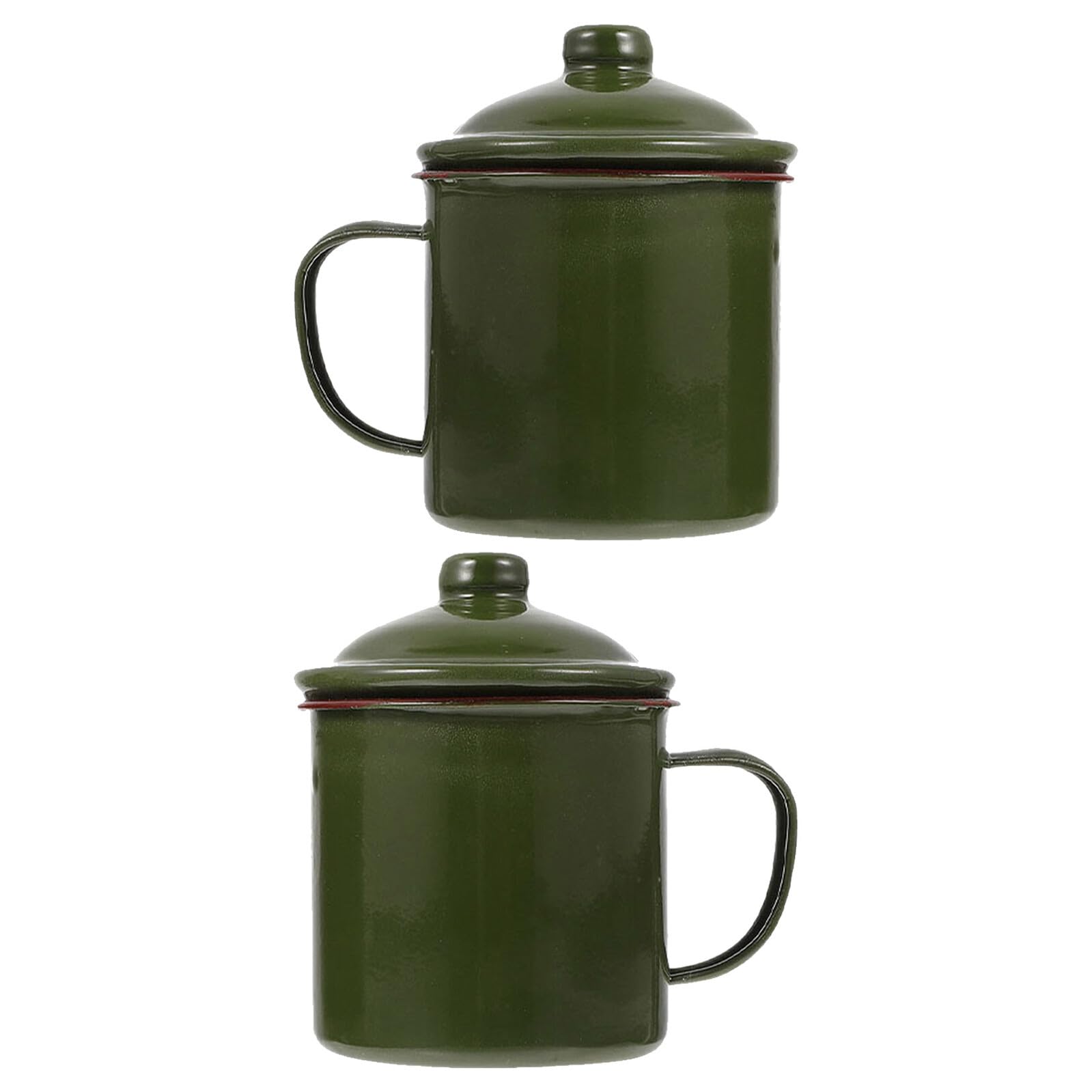 HAPINARY 2pcs Retro Design Enamel Mugs with Anti-Slip Handle and Easy to Clean Surface, Green Camping Cups with Lid Suitable for Home and Office Use