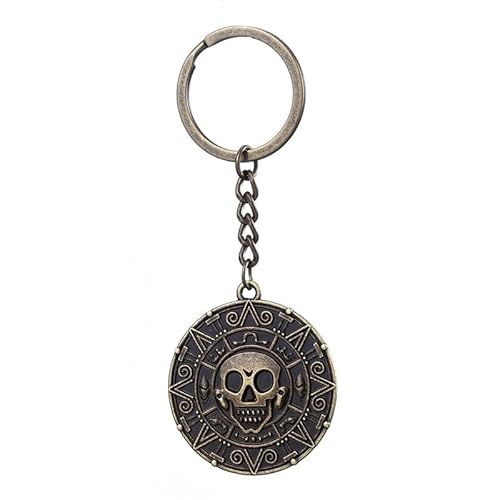 ChungLong0593 Pirates of the Caribbean Skull Coin Medal Keychain Pendant Pirate Style Aztec Gold Coin Accessories Halloween Party Jewelry Gifts - Copper