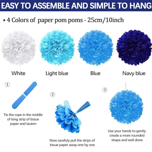 Image of 24Pcs Blue Happy Birthday Party Decorations for Boys Men Party Supplies