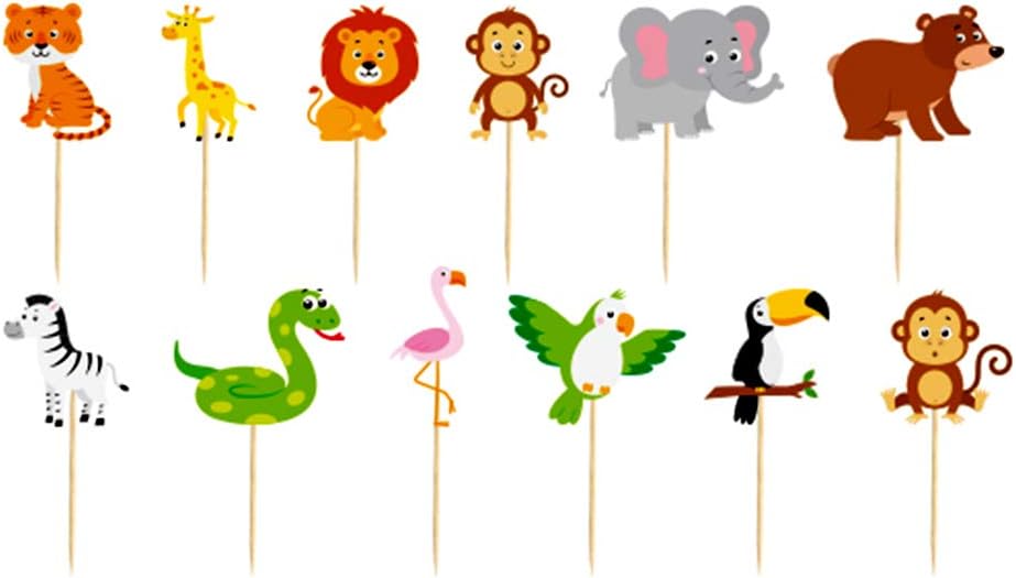 Safari Zoo Animals Cupcake Toppers for Jungle Safari Zoo Theme Birthday Party Decorations Set of 1 Dozen