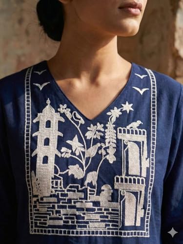 Image of Women's Rayon Kurti Set with Palazzo Pants | Embroidered V-Neck A-Line Short Kurti with 3 /4 Sleeves | Casual Ethnic Co-Ord Set for Daily Wear, Office & Festive