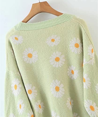 Image of Women's Long Sleeve Cardigan Sweater,Cute Y2K Top Knit Colorful Patterned V Neck Button Outwear S~XL
