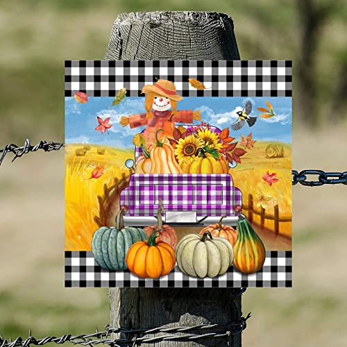 Plaque murale rétro en bois épouvantail et citrouille décorative d'automne