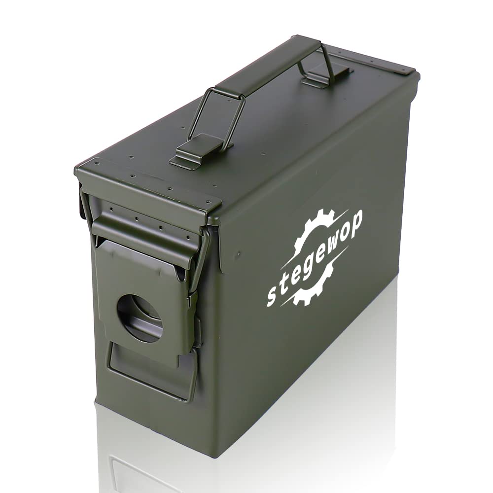 Photo 1 of 30 Caliber Steel Metal Ammo Case Can for Military Army Solid Holder Box for Long-Term Shotgun Rifle Nerf Gun Ammo Storage with Flip Top