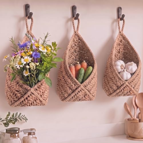 Image of Honeydak 3 Hanging Baskets, Linen, Triangle, Jute