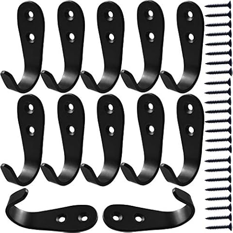 MsBong 12 Pcs Black Coat Hooks for Wall, Heavy Duty Hooks for Hanging Coats No Rust Hooks Wall Mounted with Screws for Key, Towel, Bags, Cup, Hat Indoor and Outdoor Cover