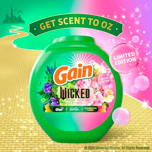 Gain Flings! "Wicked: For Good" Limited Edition Laundry Detergent Pacs, 42 Count, Fantabulous Floral Scent, 3 in 1 HE Detergent Pacs with Oxi Boost and Febreeze - 1