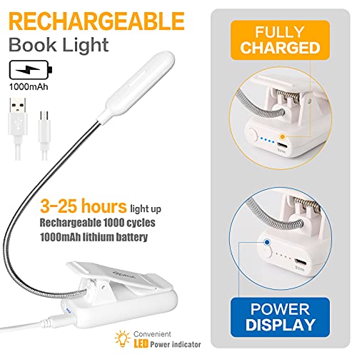 Image of VAVOFO Clip On Book Light for Bed Kids, 7 LED Reading Light with 9-Level Warm Cool White Daylight, Eye Care Lamp with Power Indicator for Bookworms (White)