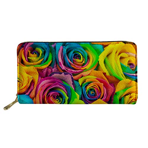 Giftpuzz Rainbow Rose Floral Wallets For Women Girls Rfid Blocking Colorful Clutch Purse For Outdoor Travel Handbag Zip Around Wallet Gifts #TOP24