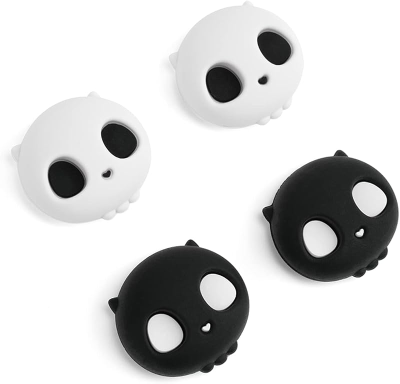GeekShare Cute Silicone Joycon Thumb Grip Caps, Joystick Cover Compatible with Nintendo Switch / OLED / Switch Lite,4PCS -- Skull (Black & White)