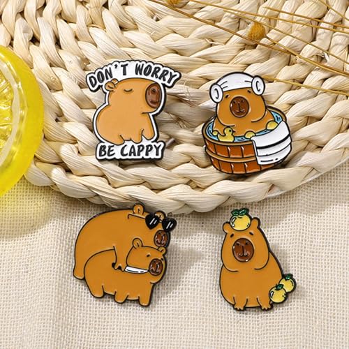 Image of 5Pcs Cartoon Capybara pin, Cute Animal Enamel Pin, Birthday Cake Donut Coffee Corn Roll Lapel Pin Alloy Backpack Pin Enamel Badge Suitable for Daily Decoration Clothes Sweater Hat Bag Collection Party Gift