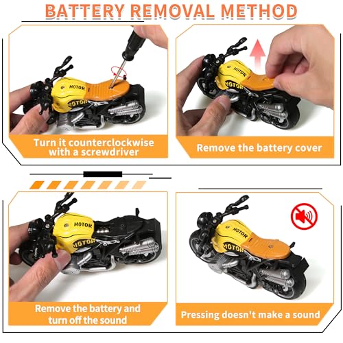 4-Pack Pull-Back Motorcycle Toys - Friction Powered Kids Toy Cars with Lights, Sounds & Automatic Drive for Boys & Girls Aged 3-12