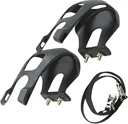 1 par de pedais de bicicleta com clipe de dedo do pé e correia, pedais de plástico para pedais de bicicleta, clipes de bico de bicicleta gaiola para mountain bike e bicicleta de estrada