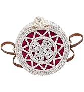 Handwoven Round rattan bag for Women Shoulder bags with tassels and leather strap