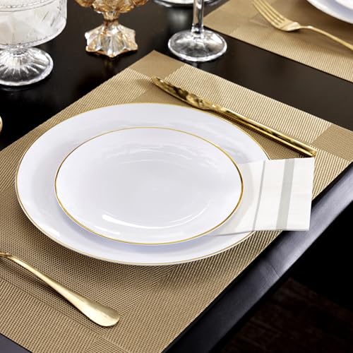 Image of 200 Pack 3-Ply Disposable Guest Towels, Silver Trim Dinner Napkins