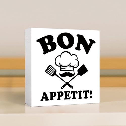 Miniatura 4 de Letreros de madera para cocina, Bon Appetit - Letreros de bloque de madera con refranes para decoración de mesa de cocina, decoración divertida de