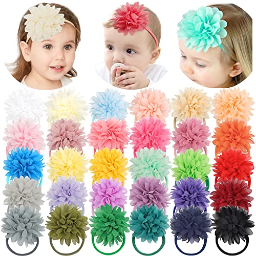 Ded 30Pcs Baby Girls Headbands Chiffon Flower Nylon Hair Band Hair Accessories For Newborns Infants Toddlers #TOP15