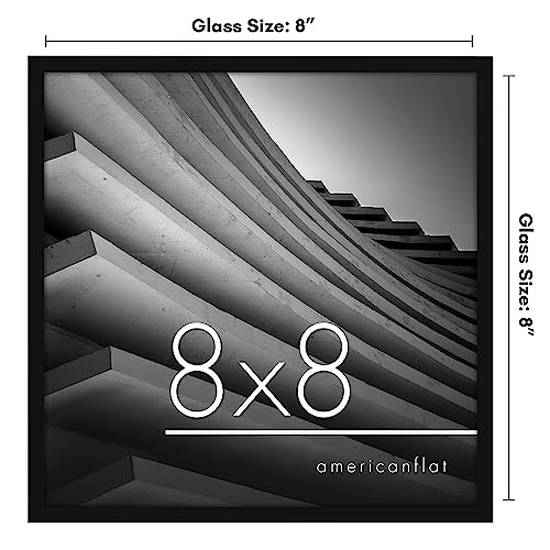 Americanflat 8x8 Picture Frame with Shatter-Resistant Glass - Streamline Collection - Thin Border Square Frame for Tabletop and Wall Display - Hanging Hardware and Easel Stand Included - Black