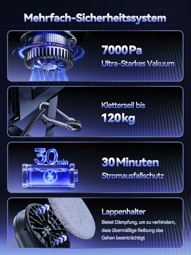 Yeerain Fensterputzroboter mit Sprühfunktion, Turbo Boost Saugkraft 7000Pa, Leiser Betrieb, 3 Reinigungsmodi, Intelligente Wegplanung, Randerkennung, Inklusive 10 Reinigungstüchern