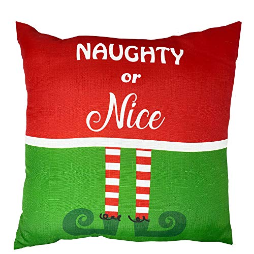 Elrene Home Fashions Elf Naughty or Nice Holiday Decorative Throw Pillow for Sofa Couch Christmas DÃ©cor, 18"x18", (18 in x 18 in), Multi