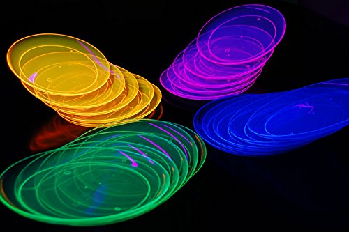 DIRECTGLOW LLC Blacklight Reactive Party Plates with FREE Blacklight Balloons (20, 9 inch)
