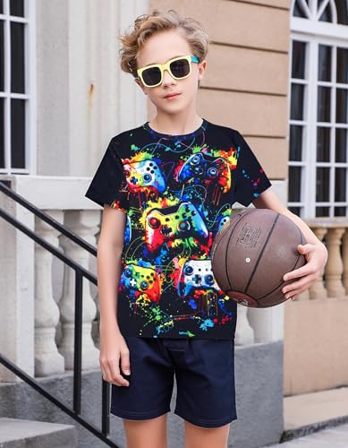 Boys Girls Neon Shirt Short Sleeve Cool 3D Graphic Print Neon Game Summer Tees Tops for 8-12 Years3