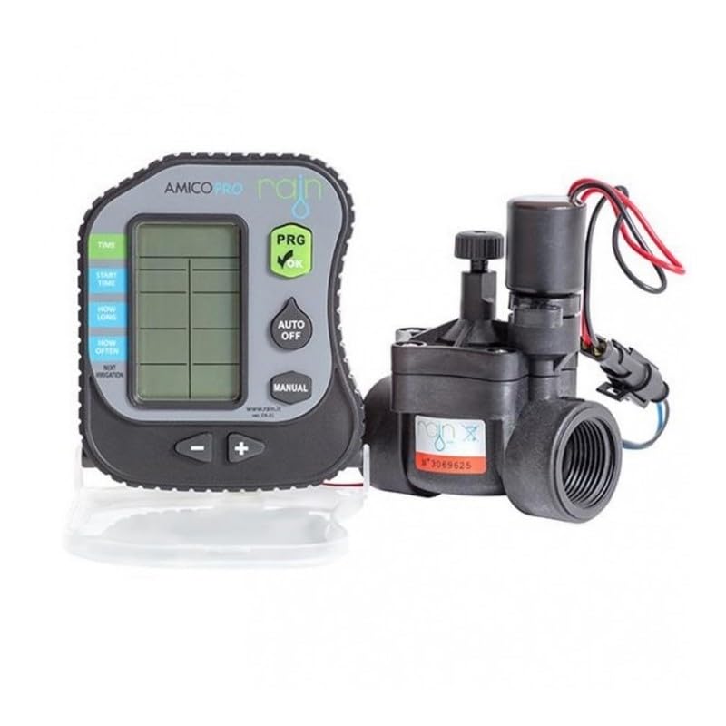 Rain - Programmatore di irrigazione a batteria, 1 zona, con elettrovalvola RN 150 1, display LCD, IP68, Amico PRO1